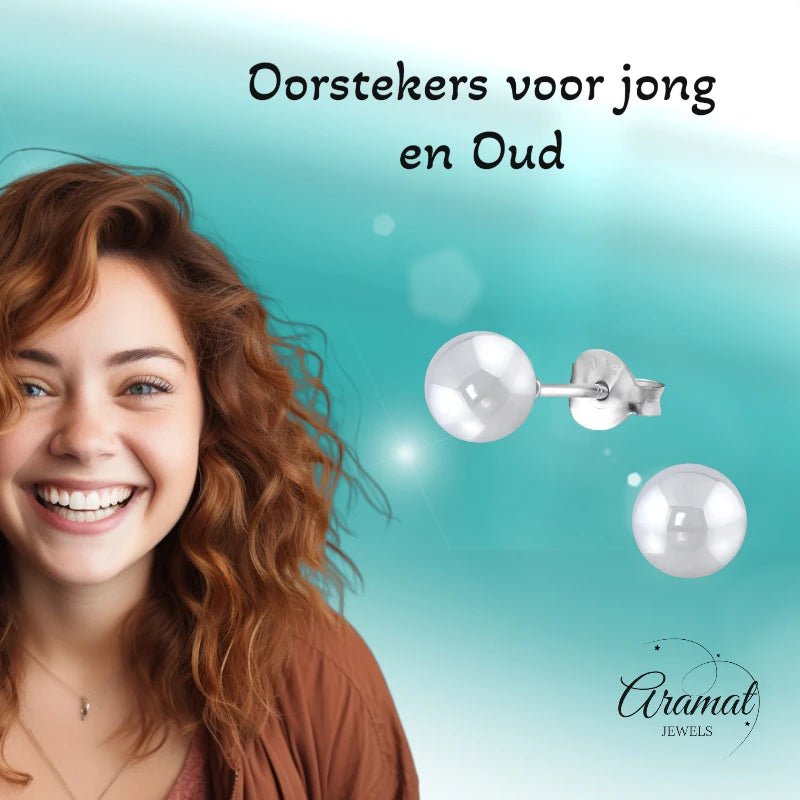 Oorbellen – Zilver Parel Lichtgrijs (6mm) - Aramat Jewels - Oorbellen - cadeautip