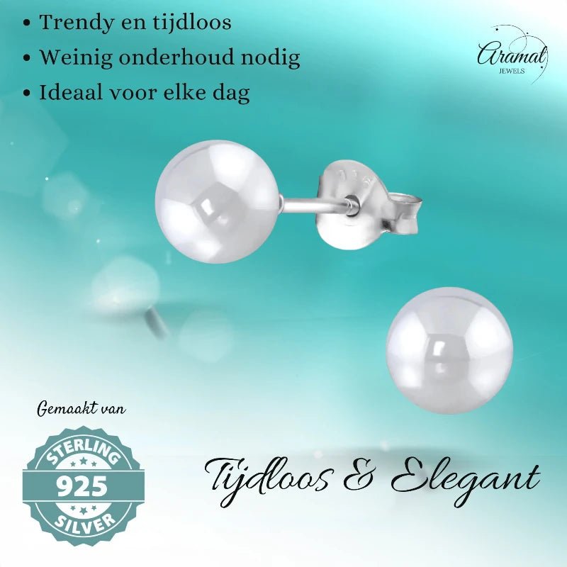 Oorbellen – Zilver Parel Lichtgrijs (6mm) - Aramat Jewels - Oorbellen - cadeautip