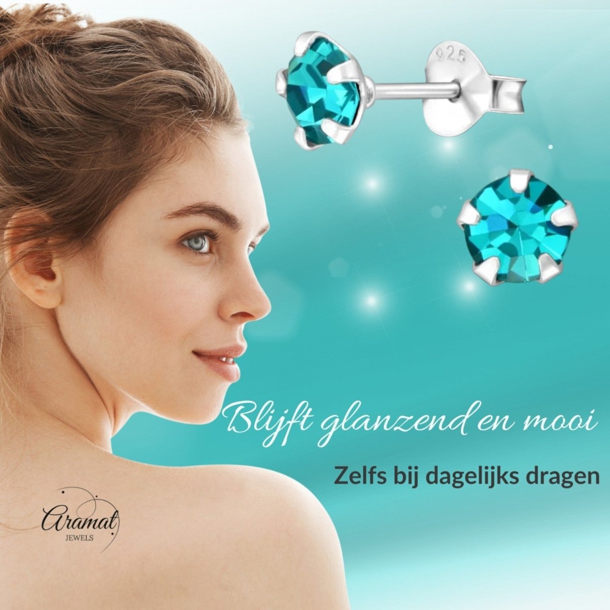 Oorbellen – Zilver Zirkonia Zee Groen (5mm) - Aramat Jewels - Oorbellen - cadeautip