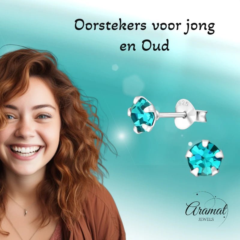 Oorbellen – Zilver Zirkonia Zee Groen (5mm) - Aramat Jewels - Oorbellen - cadeautip