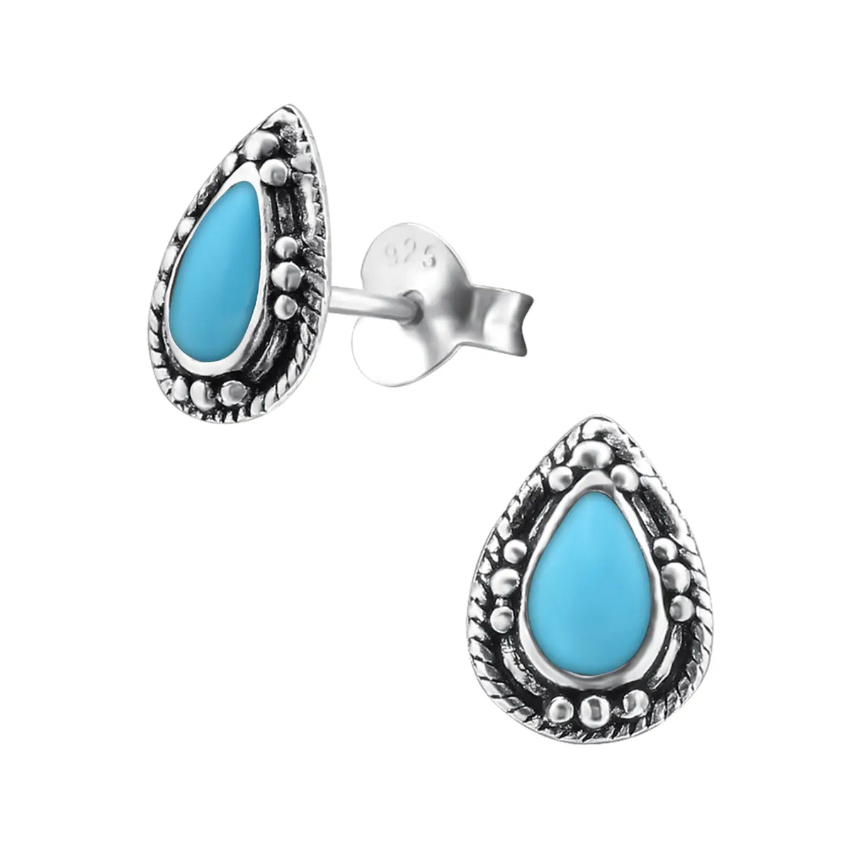 Zilveren Bali Oorbellen Met Turquoise Steen Stud Oorbellen