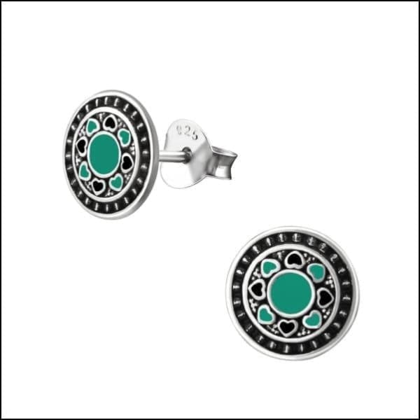 Zilveren Bali Oorknopjes Rond Groen Emaille-8mm | Oorbellen