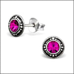 Zilveren Bali Oorknopjes Rond Fuchsia Roze-7mm | Oorbellen