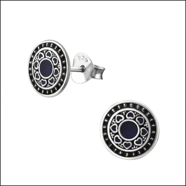 Zilveren Bali Oorknopjes Rond Donker Blauw Emaille-8mm | Oorbellen