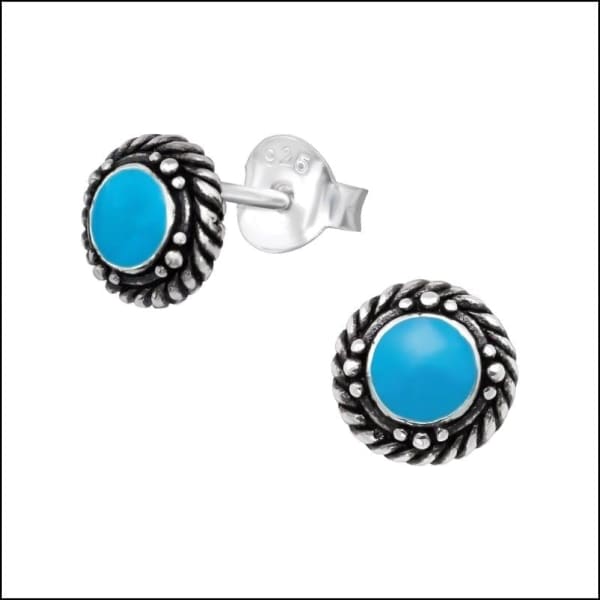 Zilveren Bali Oorknopjes Rond Blauw Emaille-6mm | Oorbellen