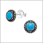 Zilveren Bali Oorknopjes Rond Blauw Emaille-6mm | Oorbellen