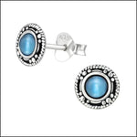 Zilveren Bali Oorknopjes Rond Blauw Cat Eye/7mm | Oorbellen