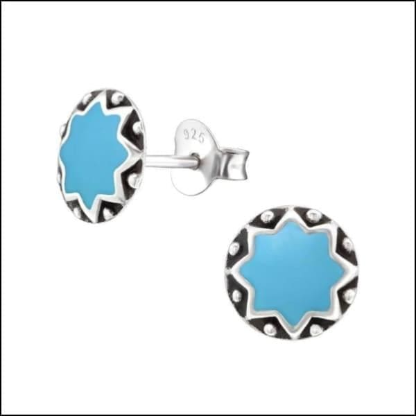 Zilveren Bali Oorknopjes Rond Blauw Emaille-8mm | Oorbellen