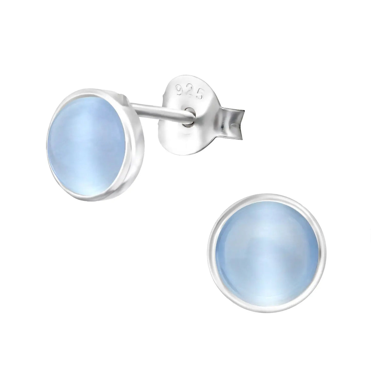 Zilveren Oorbellen Rond Cateye 6mm Met Blauwe Chaite Stud Oorbellen