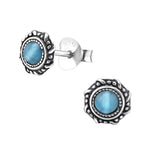 Sterling Silver And Blue Cats Eye Stud Earrings - Zilveren Kattenoog Oorbellen