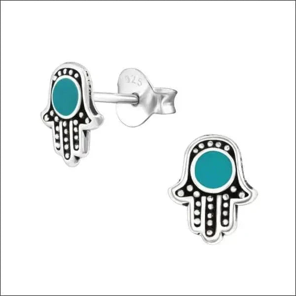 Zilveren Hamsa Hand Oorbellen Met Turquoise Steen