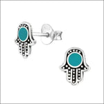 Zilveren Hamsa Hand Oorbellen Met Turquoise Steen