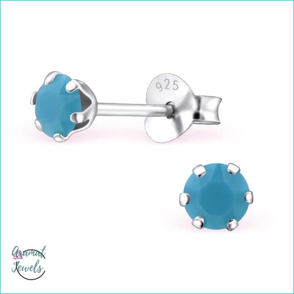 Stijlvolle Zilveren Kristallen Oorknopjes 4mm / Turquoise | Oorbellen