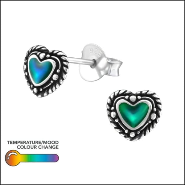 Zilveren Mood Oorbellen Met Hartvormige Studs