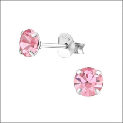 Roze Kristal Oorknopjes - Echt Zilveren Kristallen Oorbellen Rond Vanaf 3mm