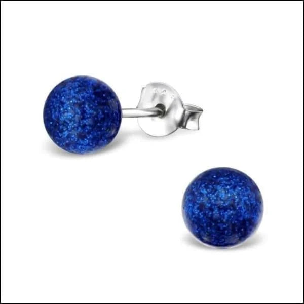 Blauwe Glitter Oorbellen Voor Zilveren Parel Oorbellen.