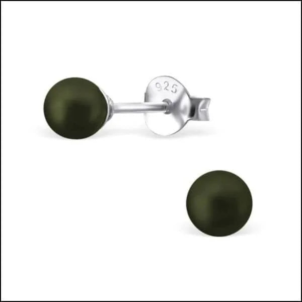 Zilveren Parel Oorbellen Vanaf 4mm, Groene Bal Stud Oorbellen