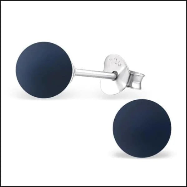 Zilveren Parel Oorbellen In Navy Blue Ball Stud Design