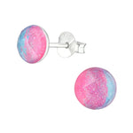 Roze En Blauwe Glitterbal Stud Oorbellen - Prachtige Zilveren Oorstekers Met Blauwe En Roze Kristallen