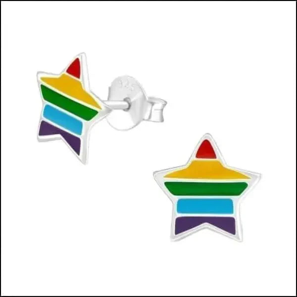 Zilveren Ster Oorknopjes Regenboog Emaille-9mm | Oorbellen