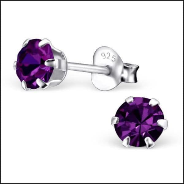 Zilveren Zirkonia Oorbellen With Purple Crystal Studs