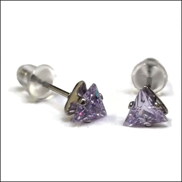 Paar Paarse Kristallen Oorbellen Met Zilveren Stekers - Zweerknopjes Zirkonia Oorbellen Driehoek-