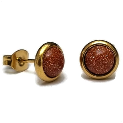 Gouden En Rode Druzy Oorbellen Met Bruine Stenen Voor Zweerknopjes In Chirurgisch Staal