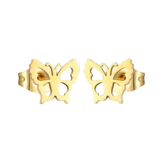 Gold-colored butterfly ear studs 9 mm