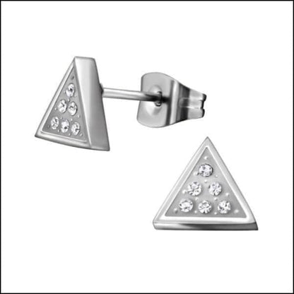 Zilveren Oorbellen Driehoek Met Witte Kristallen - Chirurgisch Stalen Oorbellen Driehoek