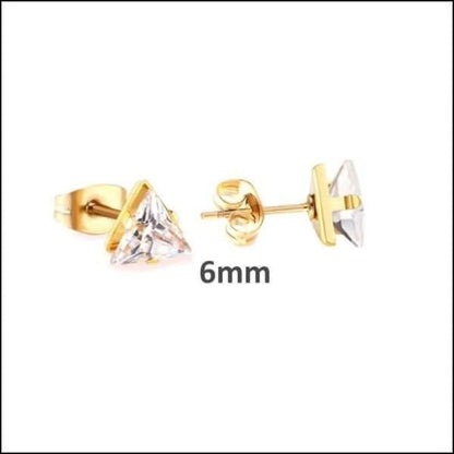 Gouden Oorbellen Met Witte Diamant In Zweerknopjes Zirkonia Oorbellen Driehoek-