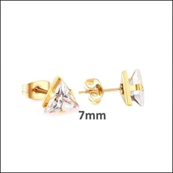 Gouden Oorbellen Met Driehoekige Zirkonia Diamanten - Zweerknopjes Zirkonia Oorbellen