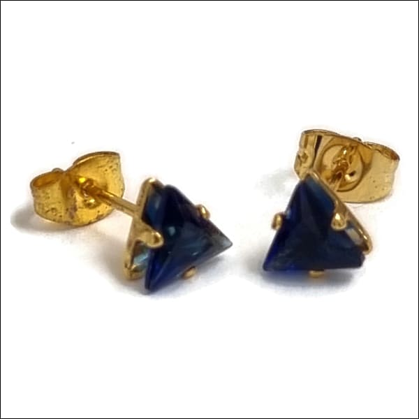 Blauwe En Gouden Zweerknopjes Zirkonia Oorbellen Met Driehoekige Ontwerp