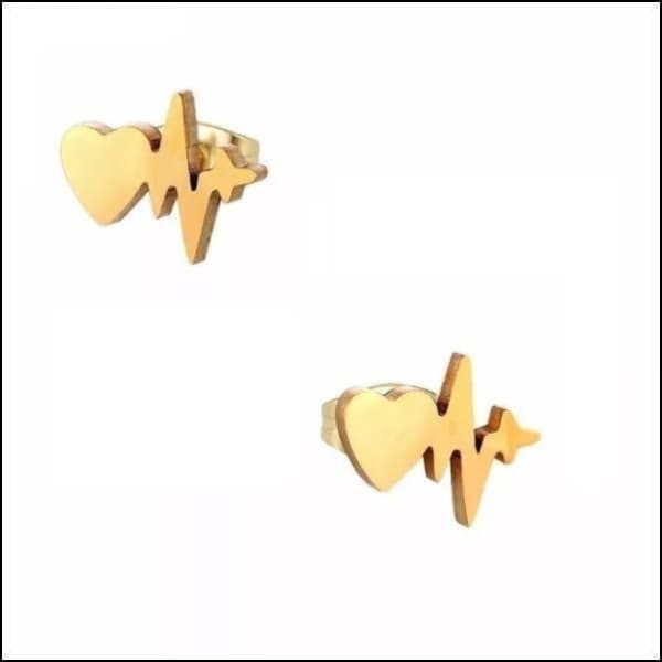 Stalen Hartslag Oorknopjes Heartbeat Goudkleurig-10x8mm | Oorbellen