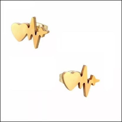 Gouden Oorbellen Met Hartvormig Ontwerp - Stalen Heartbeat Oorbellen Hartslag Zweerknopjes