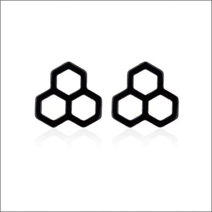 Stalen Honingraat Oorbellen Met Zwarte Hexagon Ontwerp