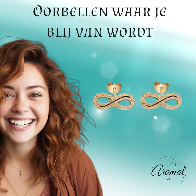 Stalen Infinity Oorbellen - Goudkleur Mat & Tijdloos