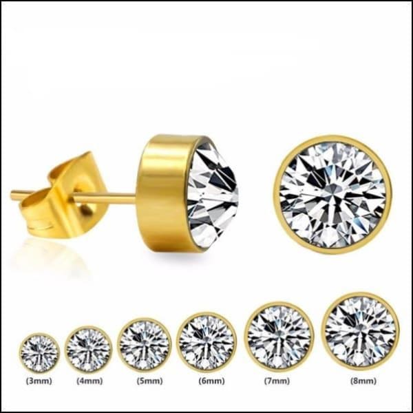 Set Van Vier Paar Gouden En Diamanten Stud Oorbellen Voor Chirurgisch Stalen Oorbellen Rond Kristal