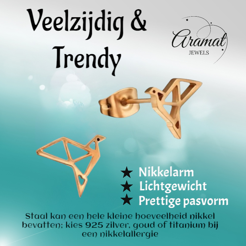 Rosékleurige Vogel Oorbellen Origami 9mm