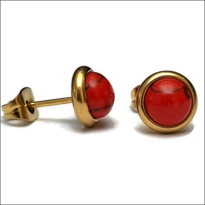 Rode Glazen Stekeroorbellen Van Aramat Jewels® Met Gemarmerde Steen