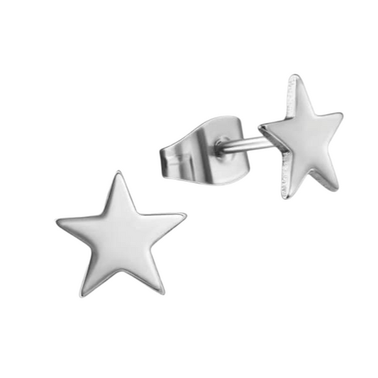 Star stud earrings silver color stainless steel – 8mm sparkling