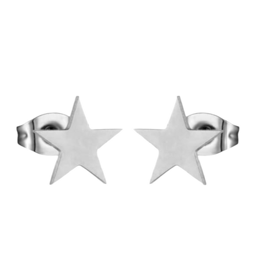 Large silver-colored star stud earrings – 10mm