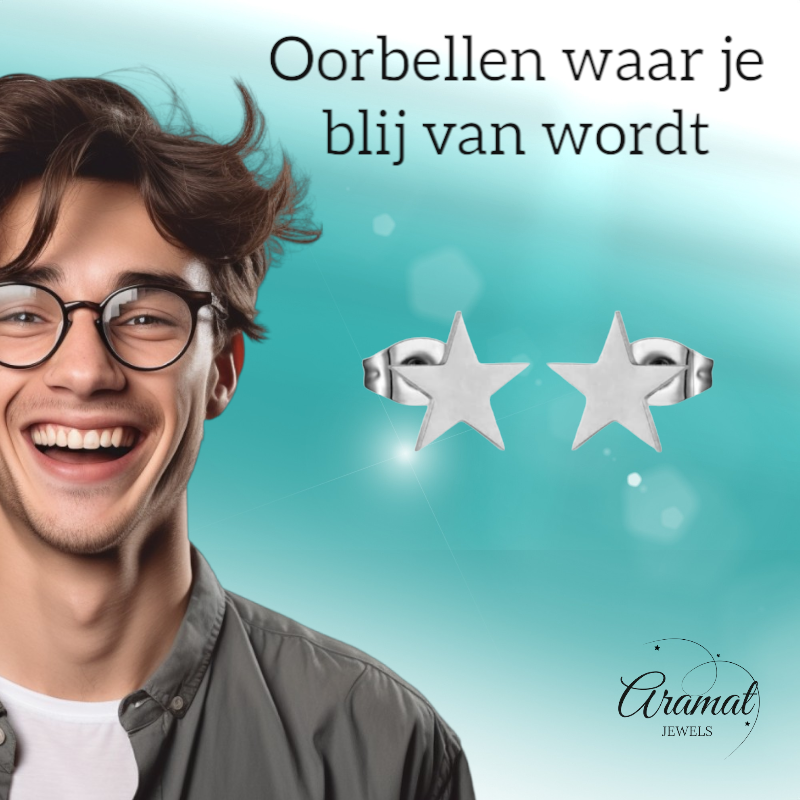Grote zilverkleurige ster oorstekers – 10mm