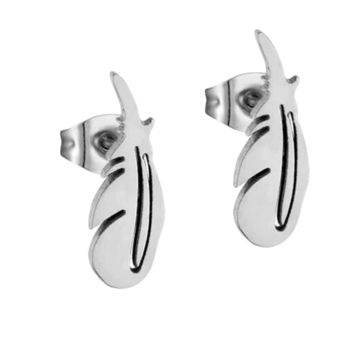 Stalen Oorbellen Veertjes Zilverkleur – 9x3mm