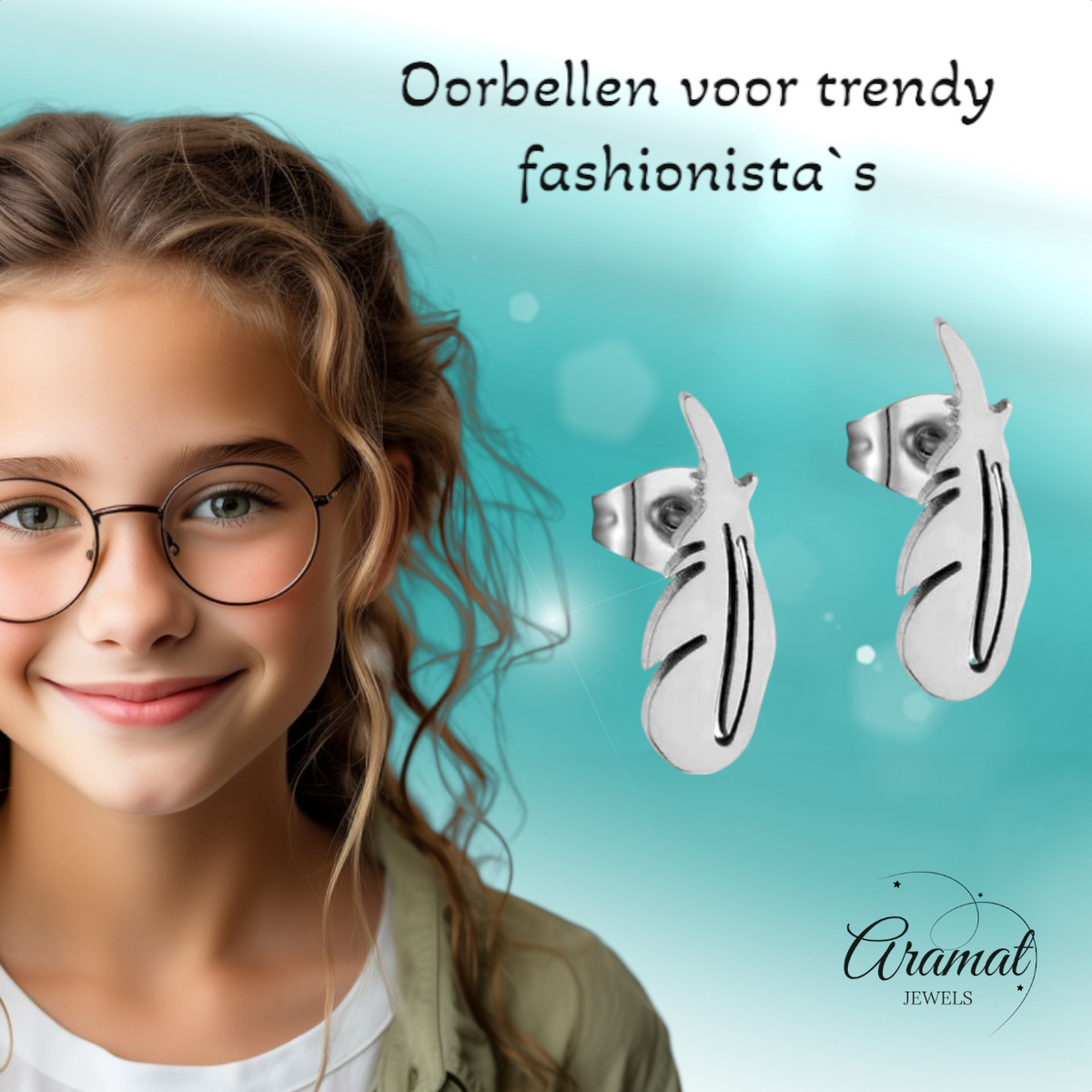 Stalen Oorbellen Veertjes Zilverkleur – 9x3mm