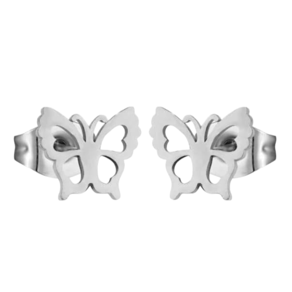 Zilverkleurige stalen vlinder oorbellen 9mm
