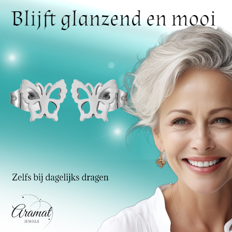 Zilverkleurige stalen vlinder oorbellen 9mm