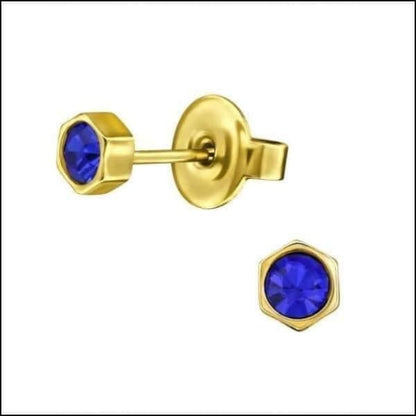 Gouden Oorbellen Met Blauwe Saffierstenen - Zeshoek Oorbellen Kristal - Aramat Jewels®