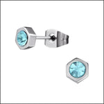 Stalen Zeshoek Oorbellen Kristal Zilverkleur / 5mm / Licht Blauw