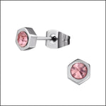 Stalen Zeshoek Oorbellen Kristal Zilverkleur / 5mm / Roze