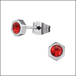 Stalen Zeshoek Oorbellen Kristal Zilverkleur / 5mm / Rood